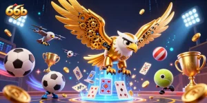 Engage with thrilling 66b casino gameplay amidst holographic cards and dynamic sports elements.