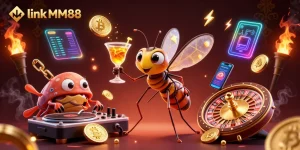 Engage with exhilarating gaming experience at link MM88, featuring vibrant 3D casino characters and cryptocurrency excitement.