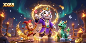 Experience the thrill of winning at XX88 through a vibrant 3D casino illustration featuring enchanting characters and dynamic game elements.