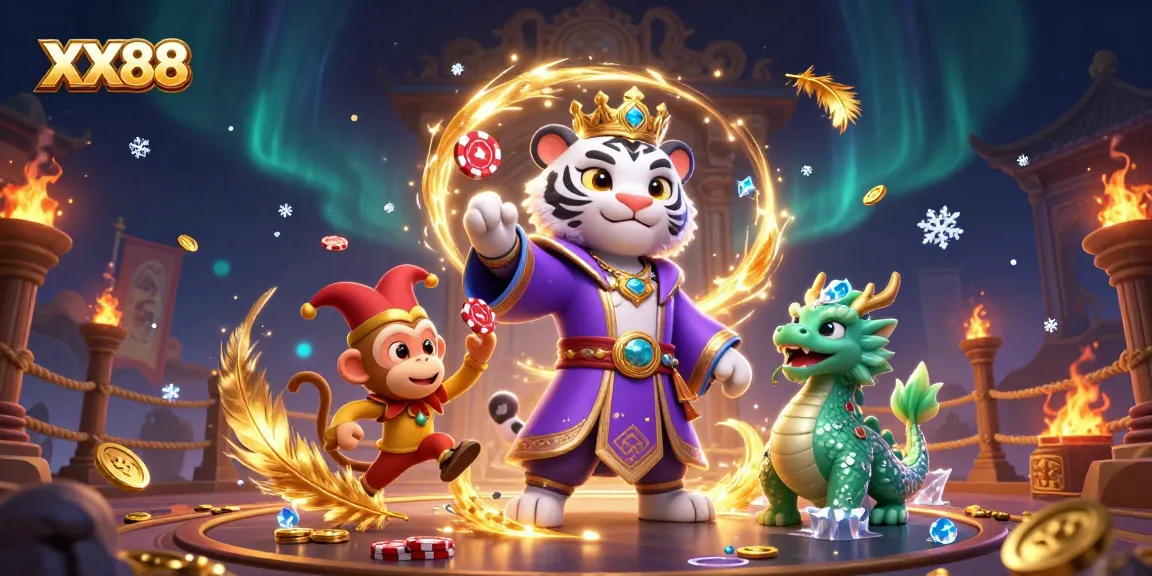 Experience the thrill of winning at XX88 through a vibrant 3D casino illustration featuring enchanting characters and dynamic game elements.
