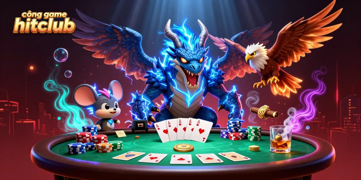 Experience thrilling gameplay at cổng game hitclub, featuring dynamic poker action with vibrant characters and rich details.