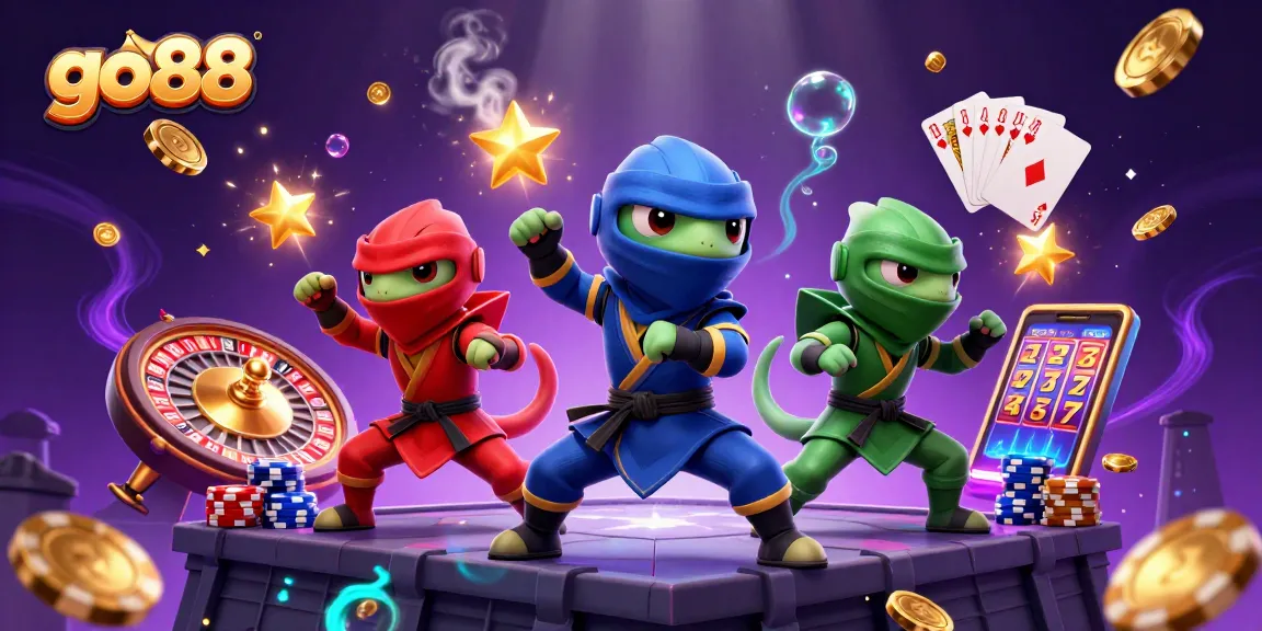 Experience the thrill of go88 with vibrant casino elements and dynamic ninja chameleons.