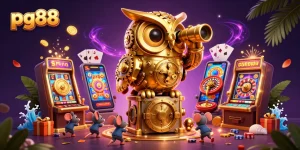 Engage in exciting gaming experiences at pg88 with a vibrant casino illustration filled with action.