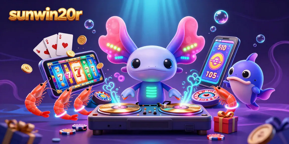 Play slots and win prizes with sunwin20r in a vibrant underwater casino party scene.