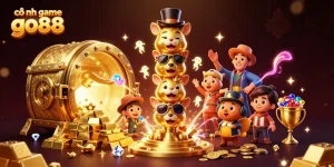 Experience the vibrant world of cổng game go88, where gold and jewels abound amidst animated characters.