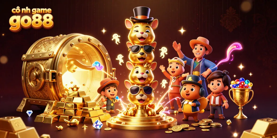 Experience the vibrant world of cổng game go88, where gold and jewels abound amidst animated characters.